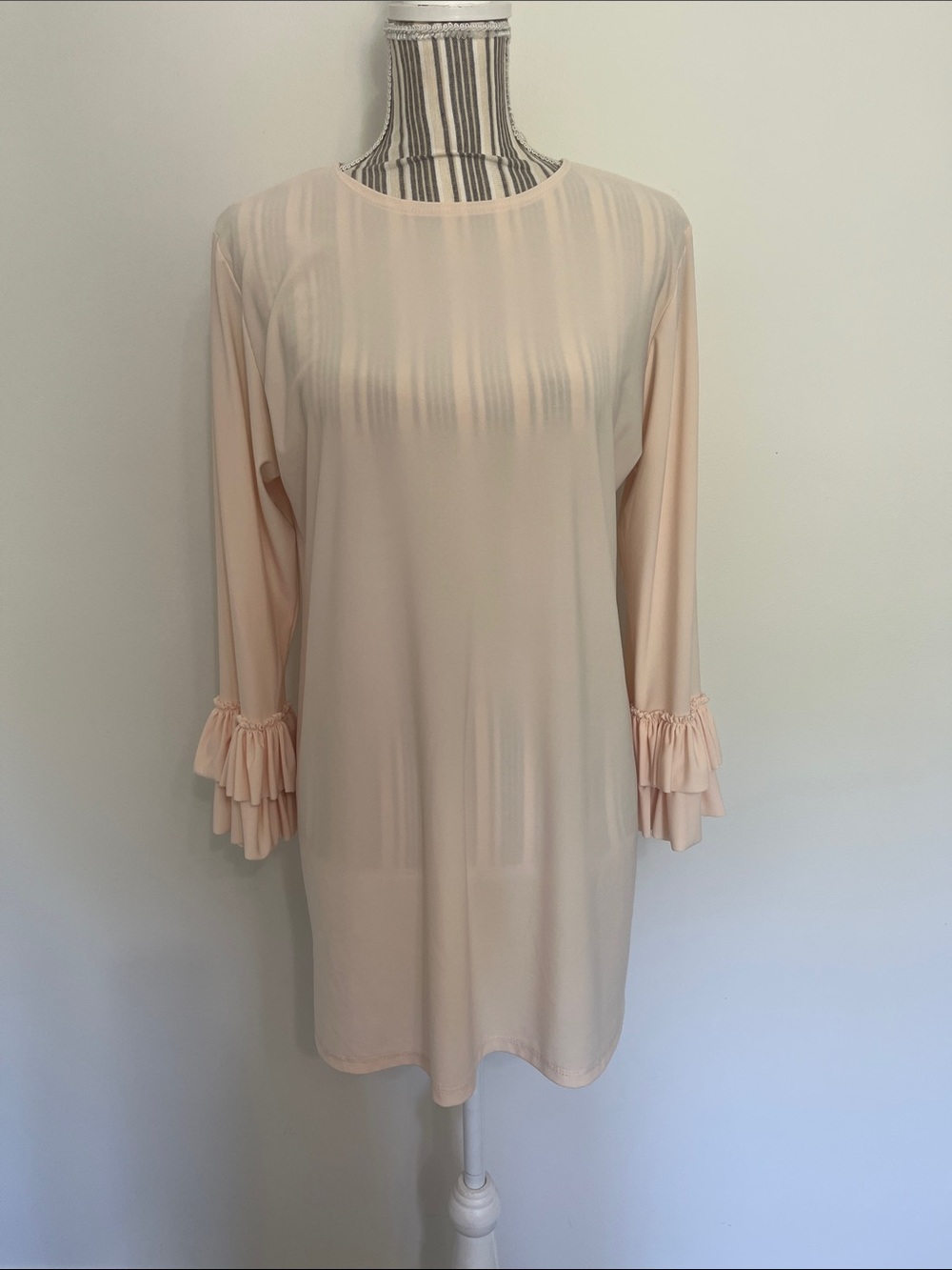 Long Sleeve Ruffle Cuff Tunic in Soft Peach
